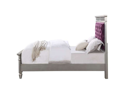ACME Furniture - Varian Twin Bed - Burgundy Velvet - Silver & Mirrored - BD01279T veiw 3
