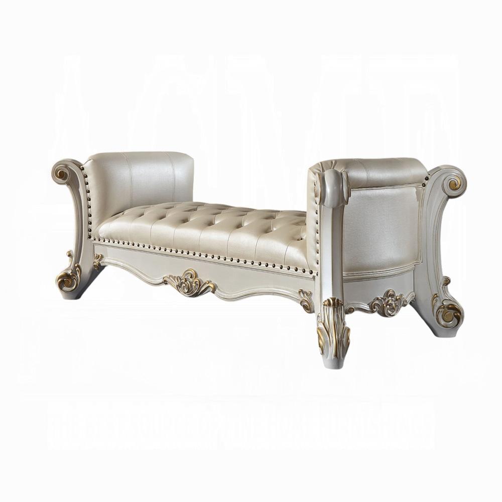 ACME Furniture - Vendome Bench - Synthetic Leather & Antique Pearl Finish - BD01522 veiw 1