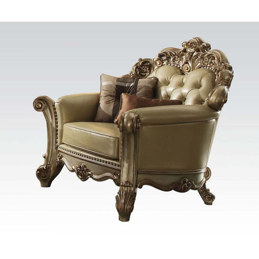 ACME Furniture - Vendome - Chair w/2 Pillows - Bone Synthetic Leather & Gold Patina - 53002B view 1