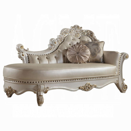ACME Furniture - Vendome Chaise w/2 Pillows - Synthetic Leather & Antique Pearl Finish - BD01523 veiw 1