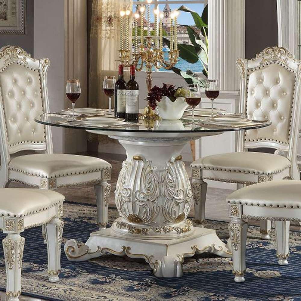ACME Furniture - Vendome Dining Table w/Pedestal (54inDia Glass Top) - Antique Pearl - DN01524 veiw 1