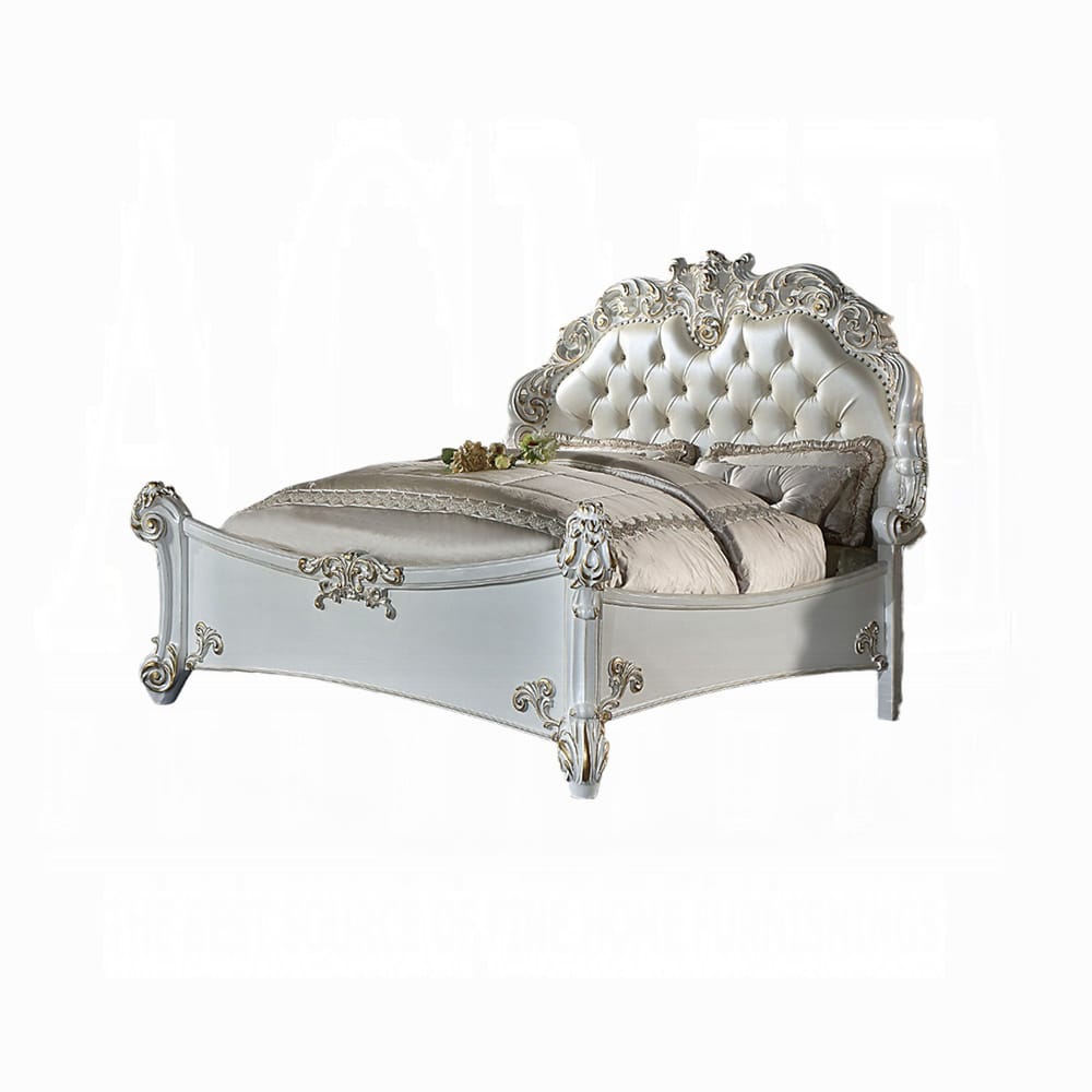 ACME Furniture - Vendome Eastern King Bed - Synthetic Leather & Antique Pearl - BD01505EK view 1