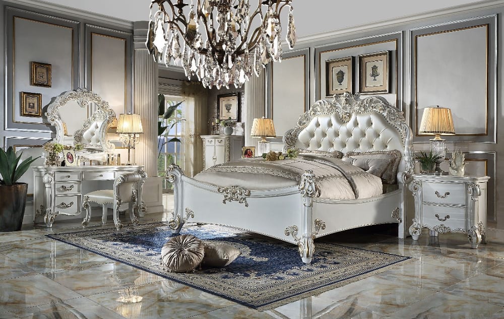 ACME Furniture - Vendome Eastern King Bed - Synthetic Leather & Antique Pearl - BD01505EK view 3