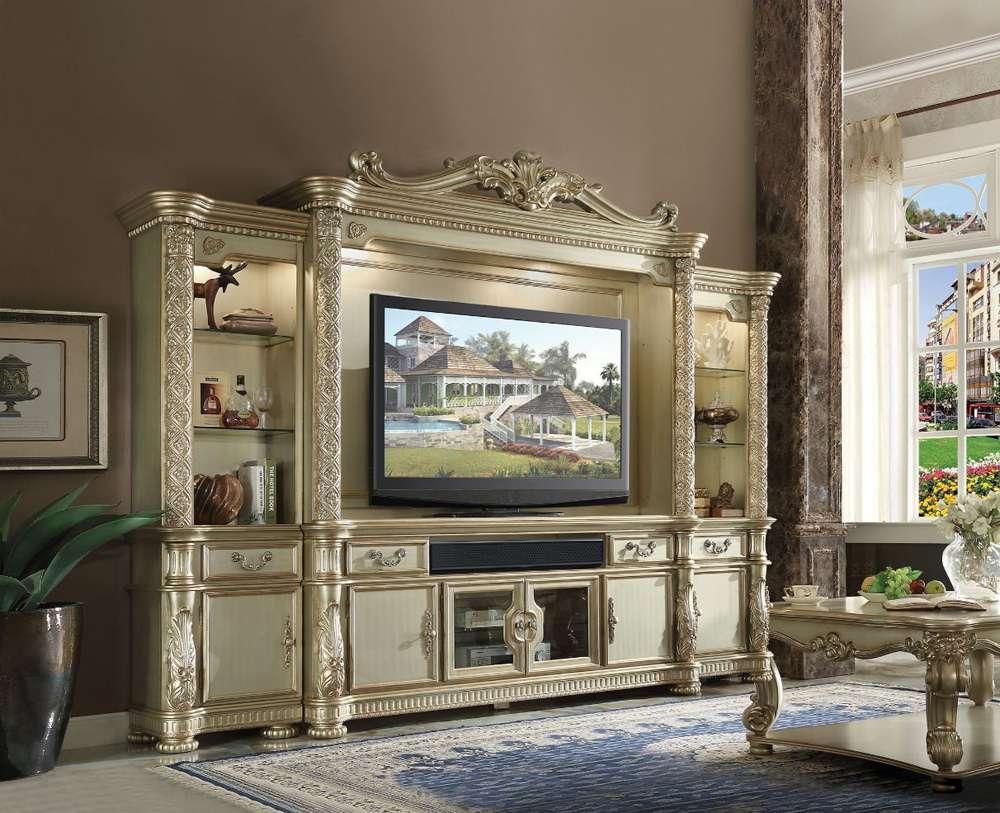 ACME Furniture - Vendome II Complete Entertainment Center Gold Patina Bone