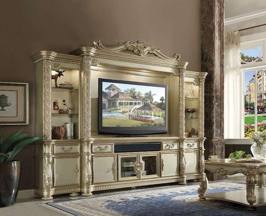 ACME Furniture - Vendome II Complete Entertainment Center Gold Patina Bone