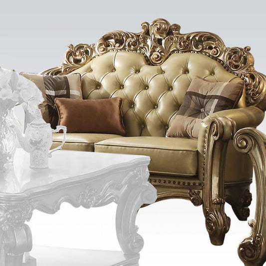 ACME Furniture - Vendome - Loveseat w/3 Pillows - Bone Synthetic Leather & Gold Patina - 53001A view 1