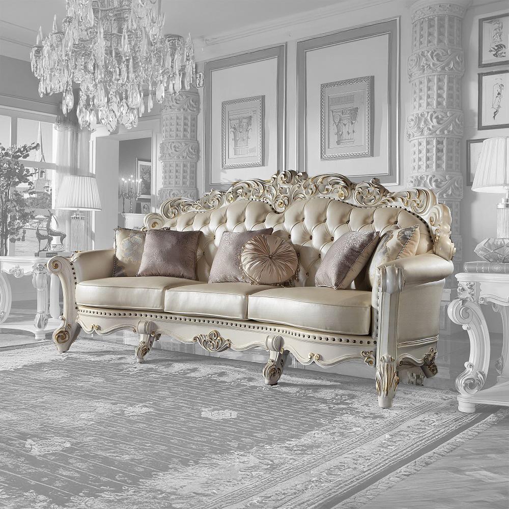 ACME Furniture - Vendome Oversized Sofa w/6 Pillows - Champagne Synthetic Leather & Antique Pearl Finish - LV01525 veiw 1