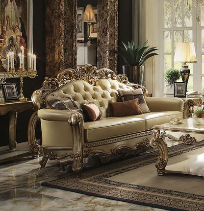 ACME Furniture - Vendome - Sofa w/4 Pillows - Bone Synthetic Leather & Gold Patina - 53000 view 1