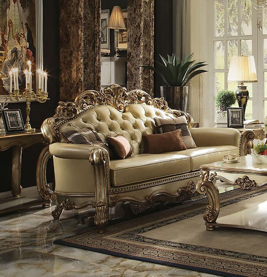 ACME Furniture - Vendome - Sofa w/4 Pillows - Bone Synthetic Leather & Gold Patina - 53000 view 1