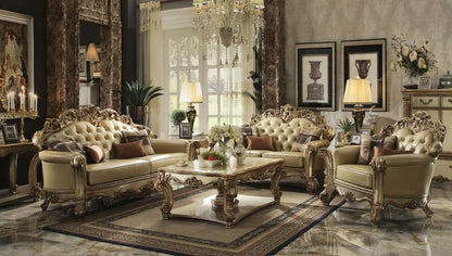 ACME Furniture - Vendome - Sofa w/4 Pillows - Bone Synthetic Leather & Gold Patina - 53000 view 2