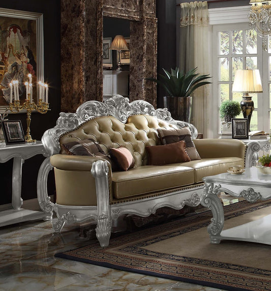 ACME Furniture - Vendome - Sofa w/4 Pillows - Bone Synthetic Leather & Gold Patina - 53000B view 1