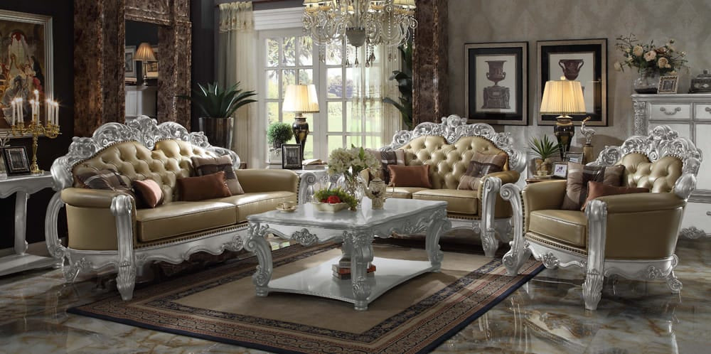 ACME Furniture - Vendome - Sofa w/4 Pillows - Bone Synthetic Leather & Gold Patina - 53000B view 2