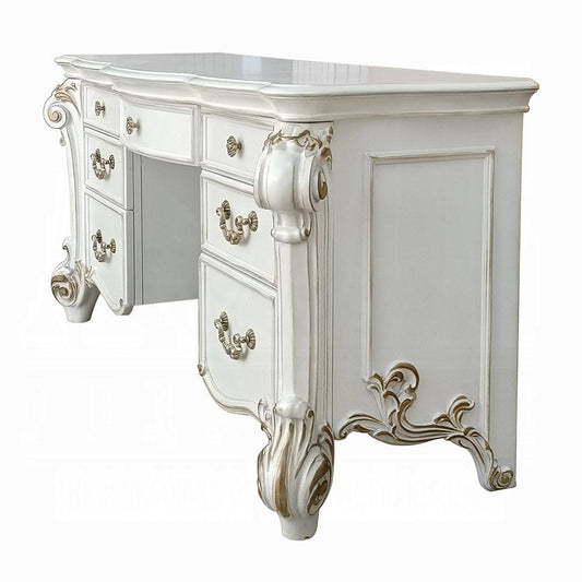 ACME Furniture - Vendome Vanity Desk - Beige Synthetic Leather & Antique Silver - BD01507 view 2