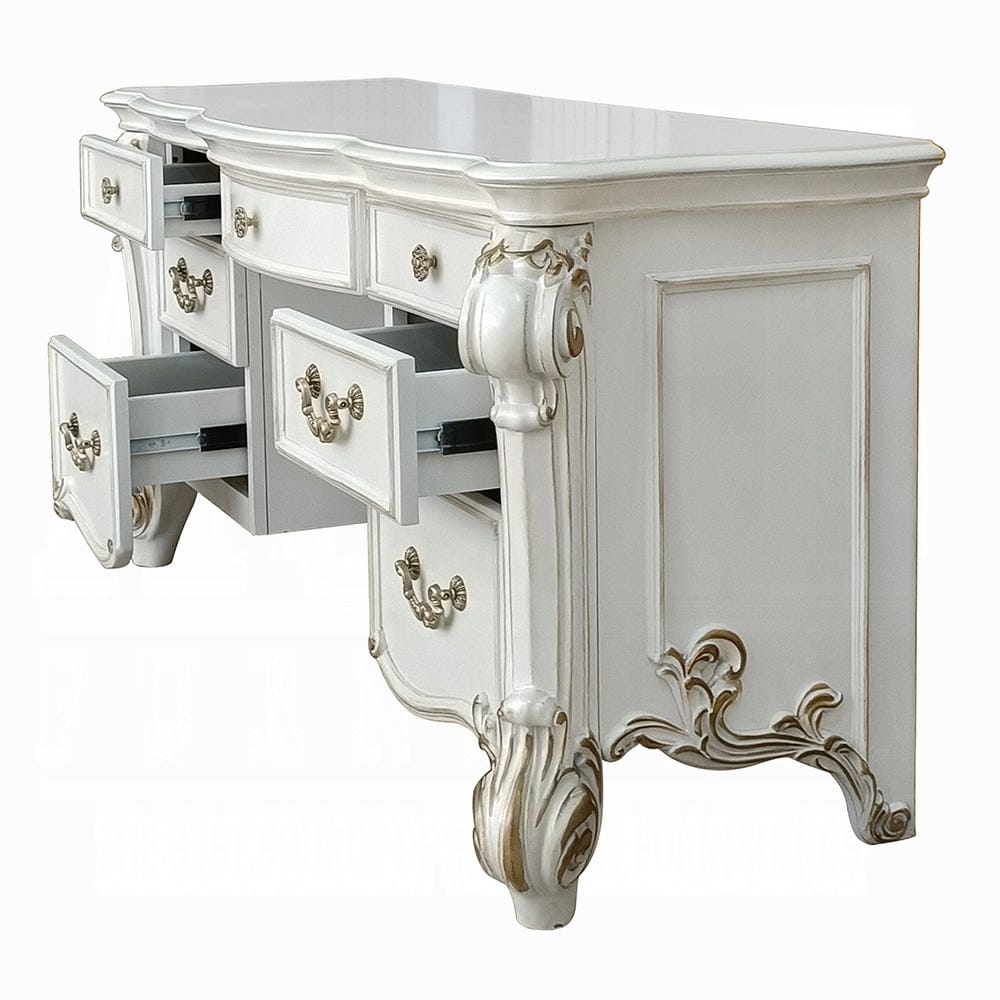 ACME Furniture - Vendome Vanity Desk - Beige Synthetic Leather & Antique Silver - BD01507 view 5