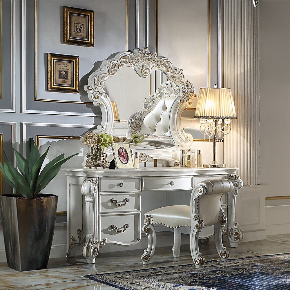 ACME Furniture - Vendome Vanity Desk - Beige Synthetic Leather & Antique Silver - BD01507 view 6