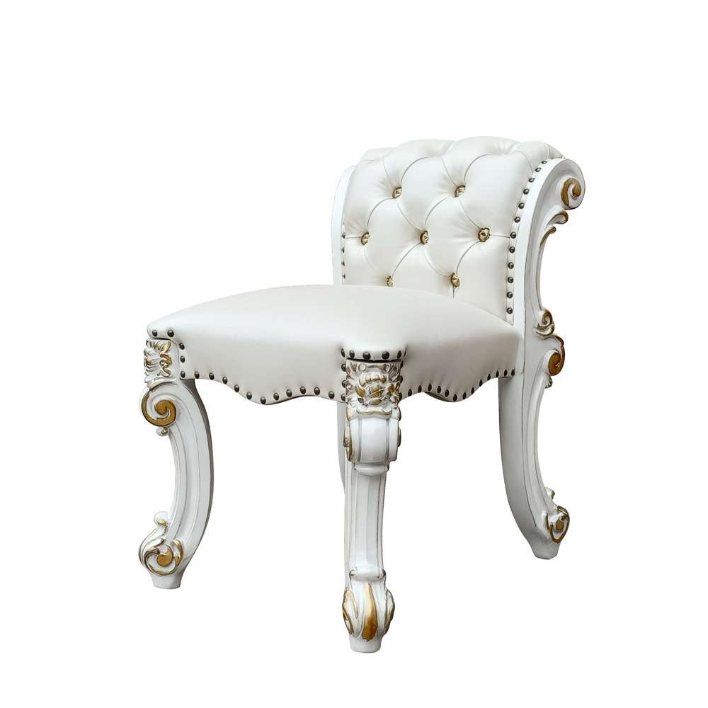 ACME Furniture - Vendome Vanity Stool - Beige Synthetic Leather & Antique Silver - BD01508 veiw 1
