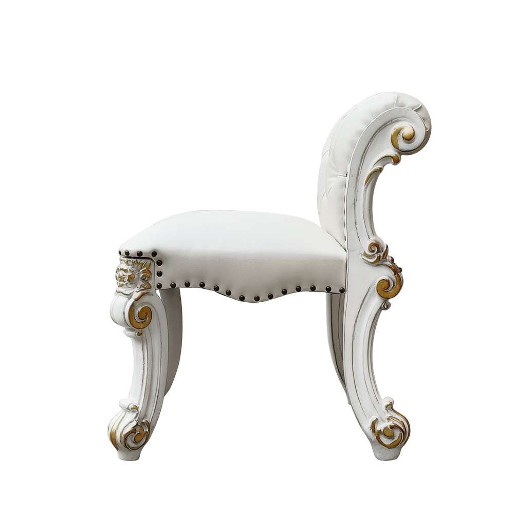 ACME Furniture - Vendome Vanity Stool - Beige Synthetic Leather & Antique Silver - BD01508 veiw 3