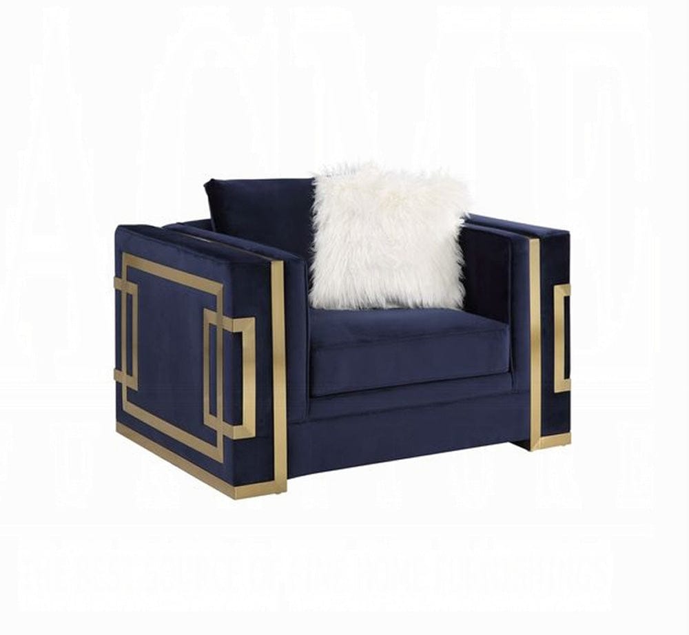 ACME Furniture - Virrux Chair w/2 Pillows - Blue Velvet & Gold - LV00295 view 1