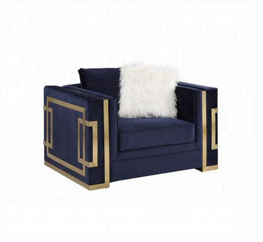 ACME Furniture - Virrux Chair w/2 Pillows - Blue Velvet & Gold - LV00295 view 1