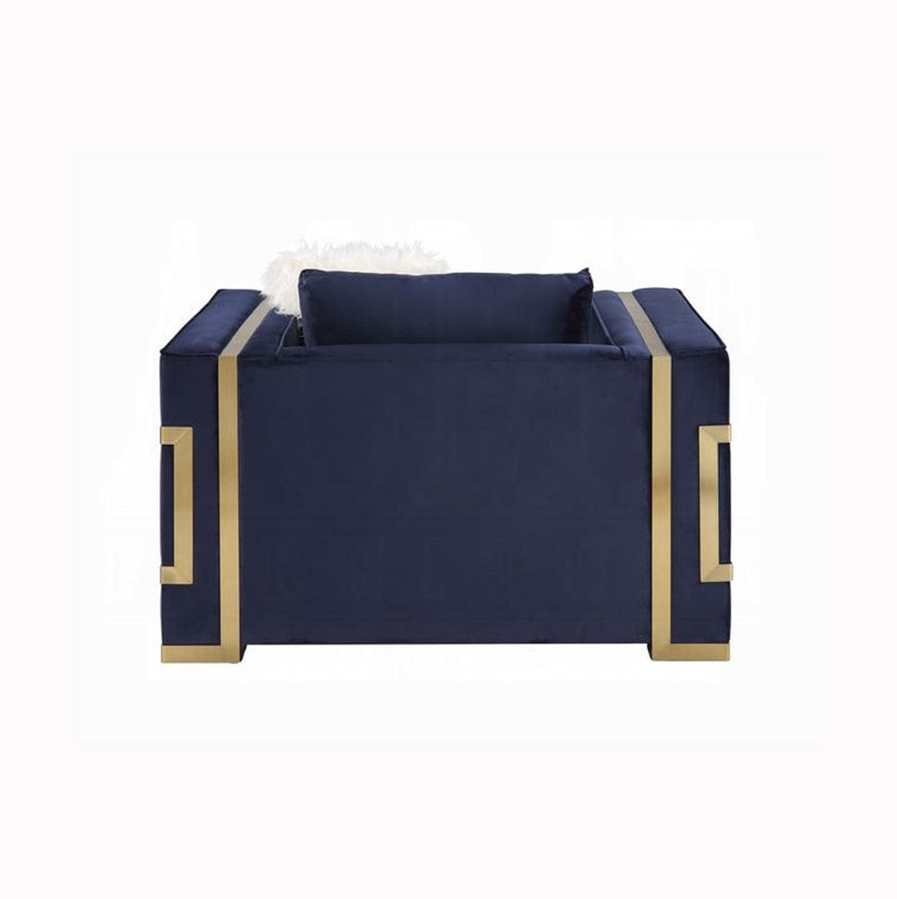 ACME Furniture - Virrux Chair w/2 Pillows - Blue Velvet & Gold - LV00295 view 3