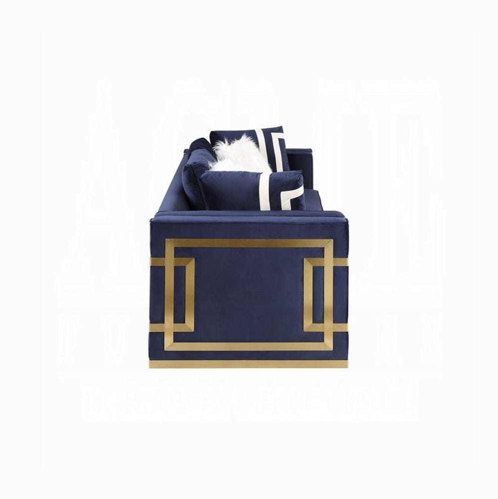 ACME Furniture - Virrux Chair w/2 Pillows - Blue Velvet & Gold - LV00295 view 4
