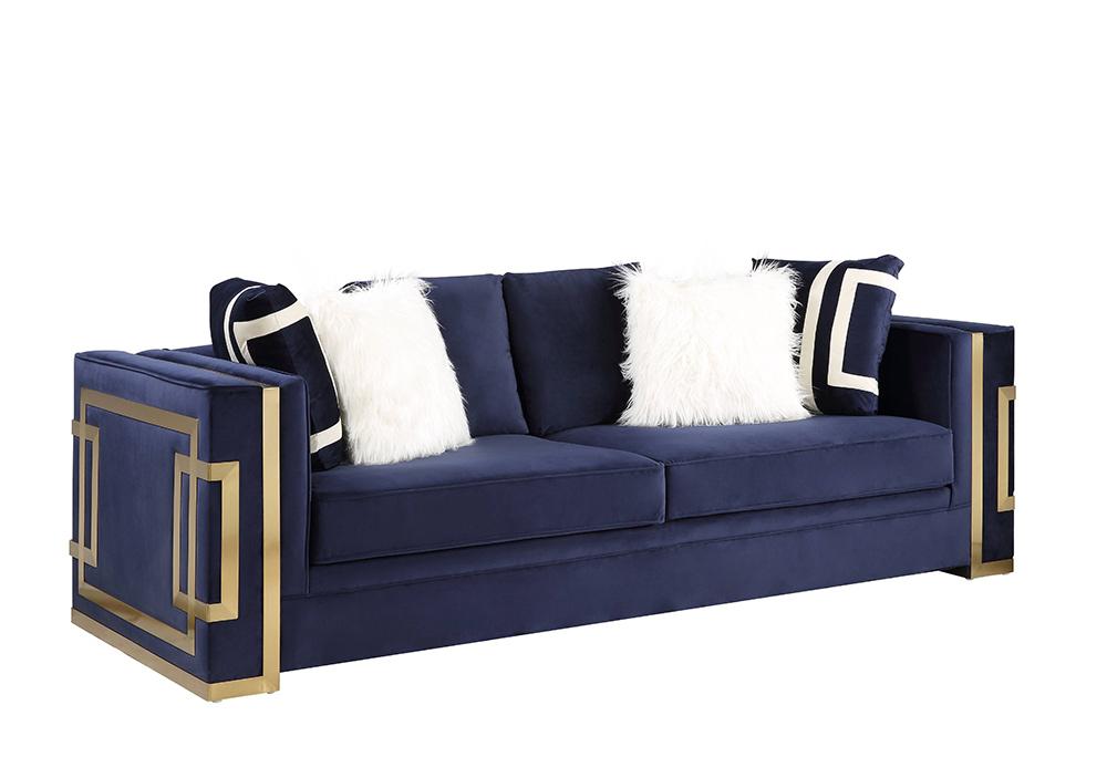 ACME Furniture - Virrux Sofa w/6 Pillows - Blue Velvet & Gold Finish - LV00293 view 1
