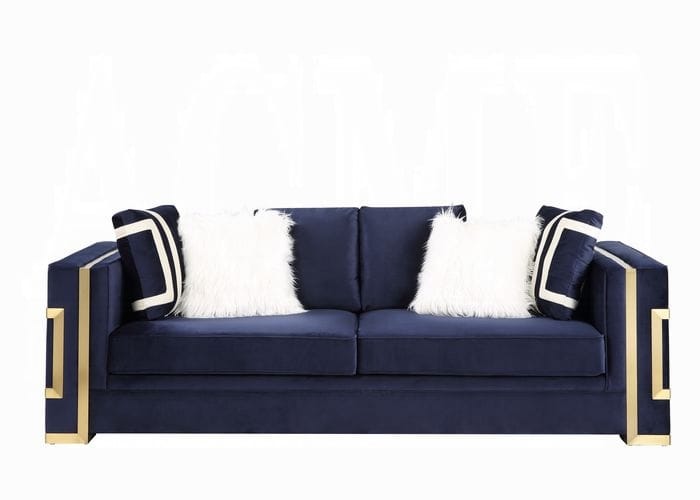 ACME Furniture - Virrux Sofa w/6 Pillows - Blue Velvet & Gold Finish - LV00293 view 2