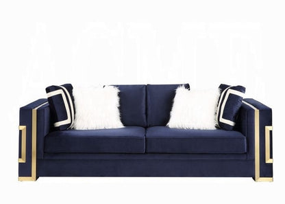 ACME Furniture - Virrux Sofa w/6 Pillows - Blue Velvet & Gold Finish - LV00293 view 2