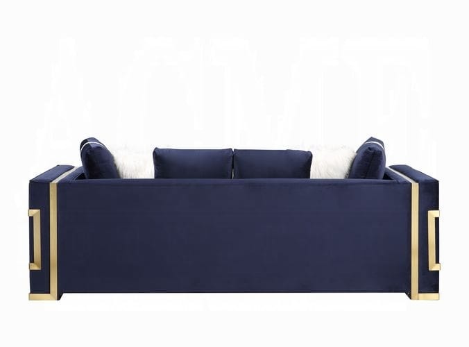 ACME Furniture - Virrux Sofa w/6 Pillows - Blue Velvet & Gold Finish - LV00293 view 3