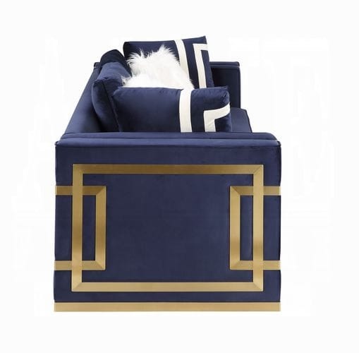 ACME Furniture - Virrux Sofa w/6 Pillows - Blue Velvet & Gold Finish - LV00293 view 4