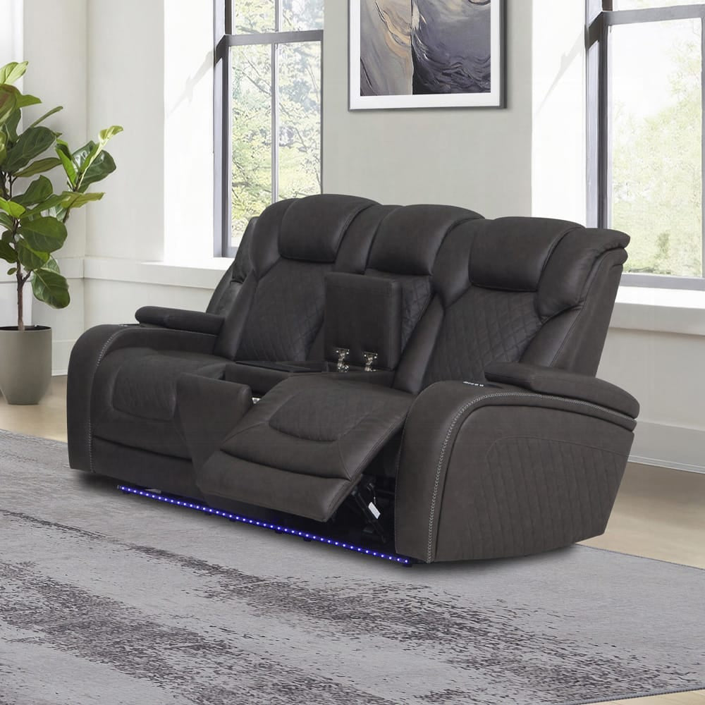 ACME Furniture - Wendell - Power Motion Loveseat w/Console,Wireless Charger, Storage,USB & LED - Dark Gray Microfiber - LV06221 view 7