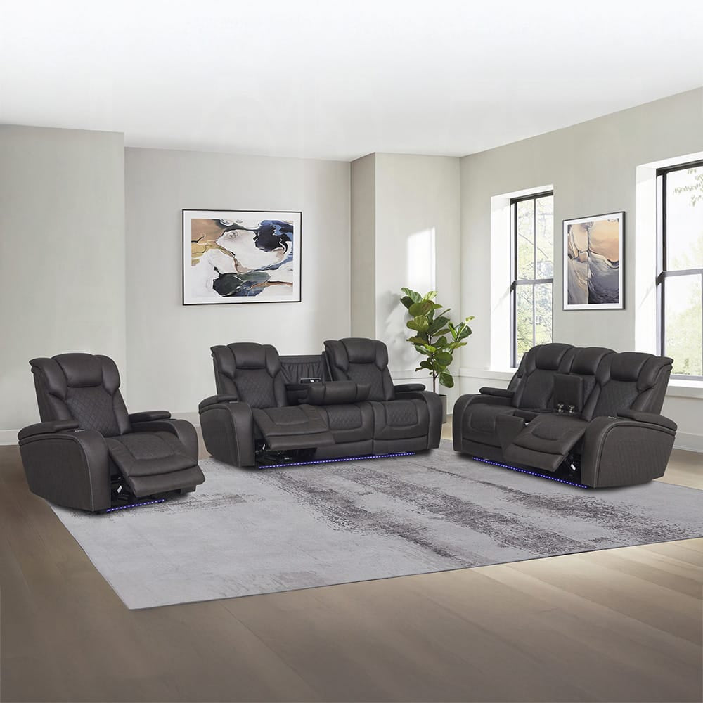 ACME Furniture - Wendell - Power Motion Loveseat w/Console,Wireless Charger, Storage,USB & LED - Dark Gray Microfiber - LV06221 view 8