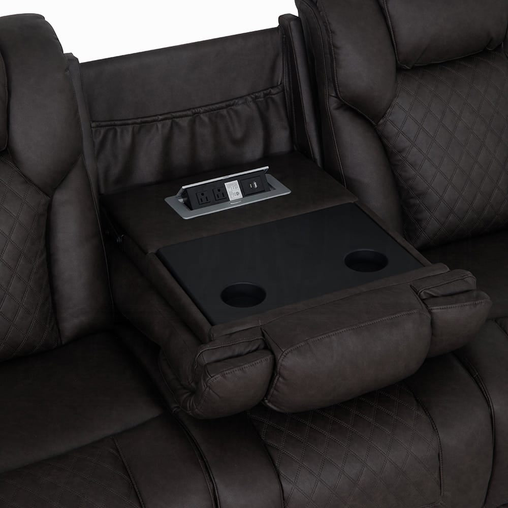 ACME Furniture - Wendell - Power Motion Sofa w/Dropdown Table, Storage,USB & LED - Dark Gray Microfiber - LV06220 view 3