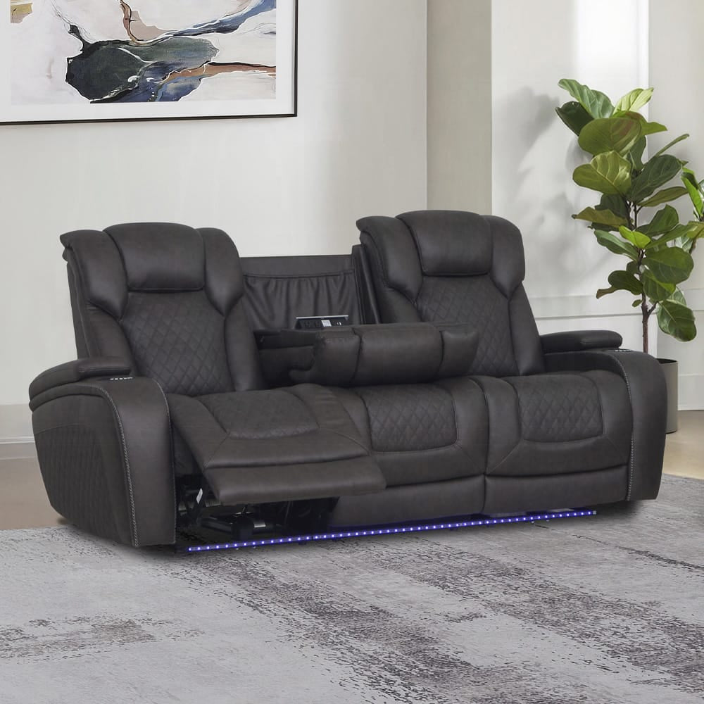 ACME Furniture - Wendell - Power Motion Sofa w/Dropdown Table, Storage,USB & LED - Dark Gray Microfiber - LV06220 view 6