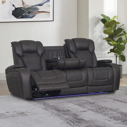 ACME Furniture - Wendell - Power Motion Sofa w/Dropdown Table, Storage,USB & LED - Dark Gray Microfiber - LV06220 view 6