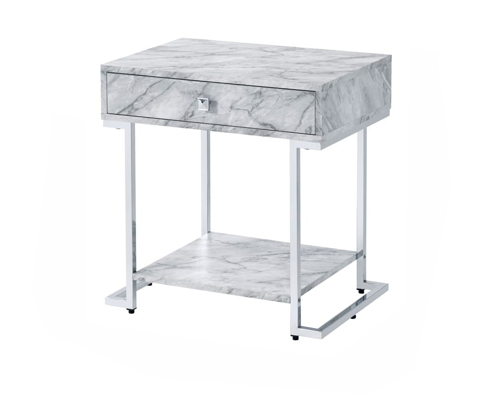 ACME Furniture - Wither - Accent Table - White Engineering Stone & Chrome Finish - 97868 view 1