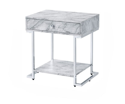 ACME Furniture - Wither - Accent Table - White Engineering Stone & Chrome Finish - 97868 view 1