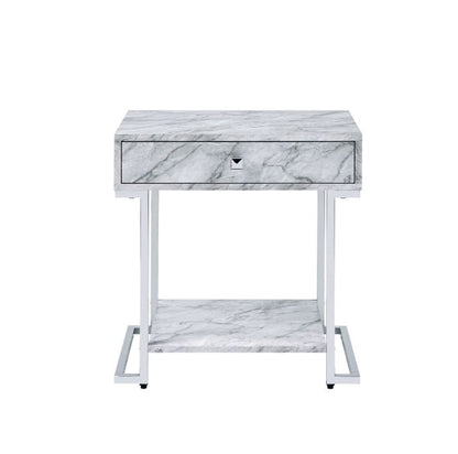 ACME Furniture - Wither - Accent Table - White Engineering Stone & Chrome Finish - 97868 view 2