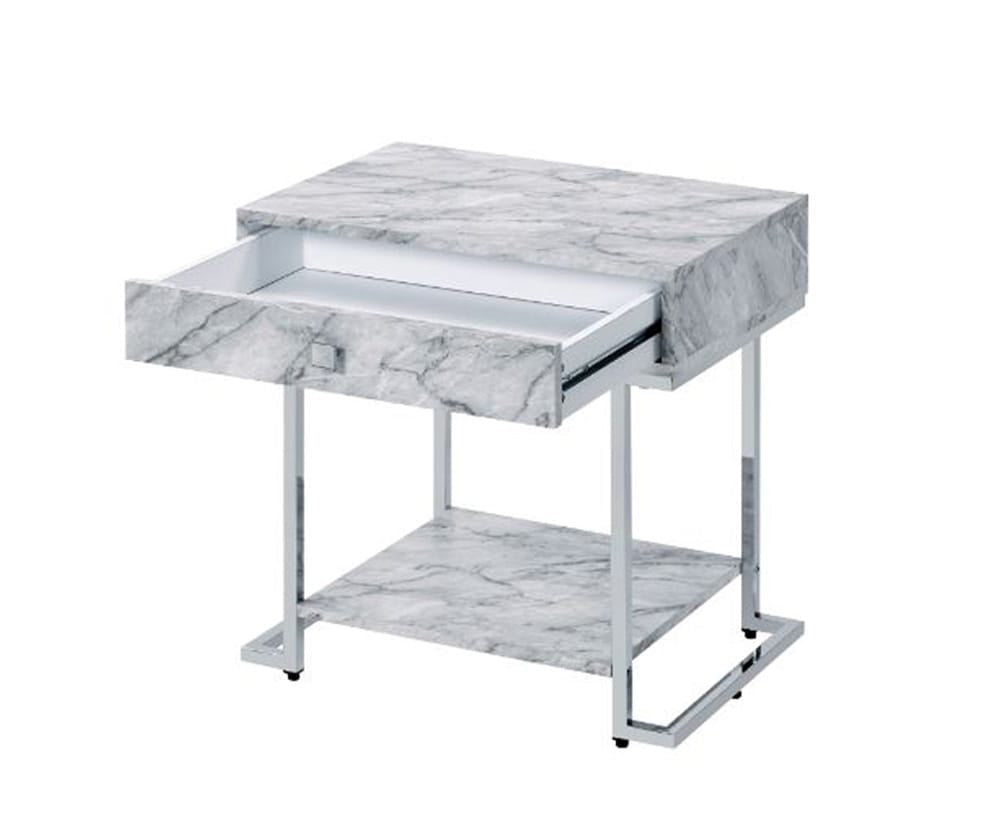 ACME Furniture - Wither - Accent Table - White Engineering Stone & Chrome Finish - 97868 view 3