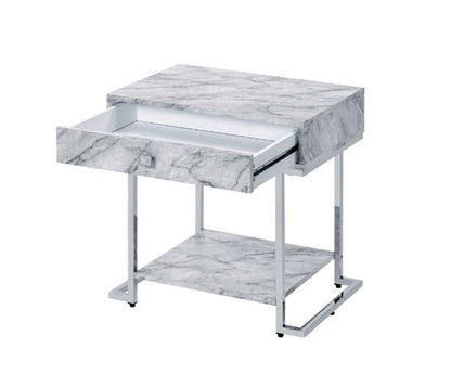 ACME Furniture - Wither - Accent Table - White Engineering Stone & Chrome Finish - 97868 view 3