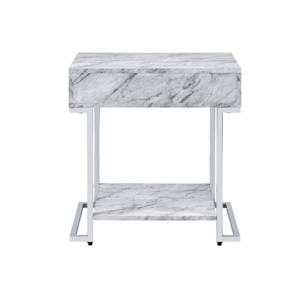 ACME Furniture - Wither - Accent Table - White Engineering Stone & Chrome Finish - 97868 view 4
