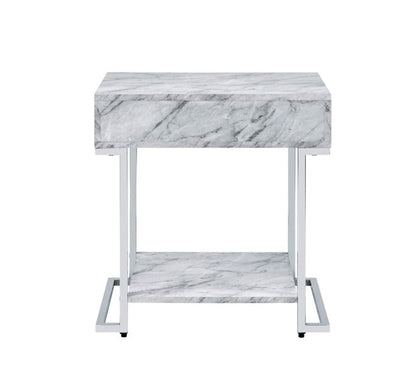 ACME Furniture - Wither - Accent Table - White Engineering Stone & Chrome Finish - 97868 view 4