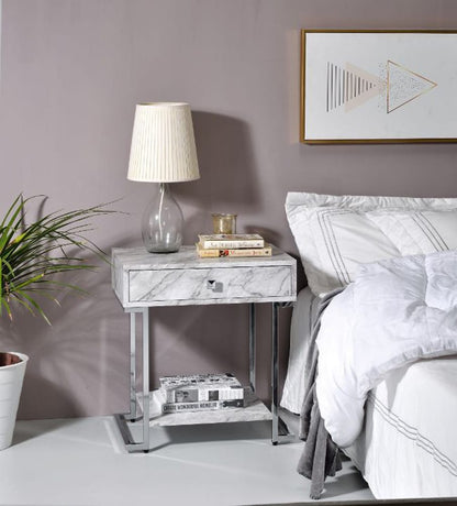 ACME Furniture - Wither - Accent Table - White Engineering Stone & Chrome Finish - 97868 view 5