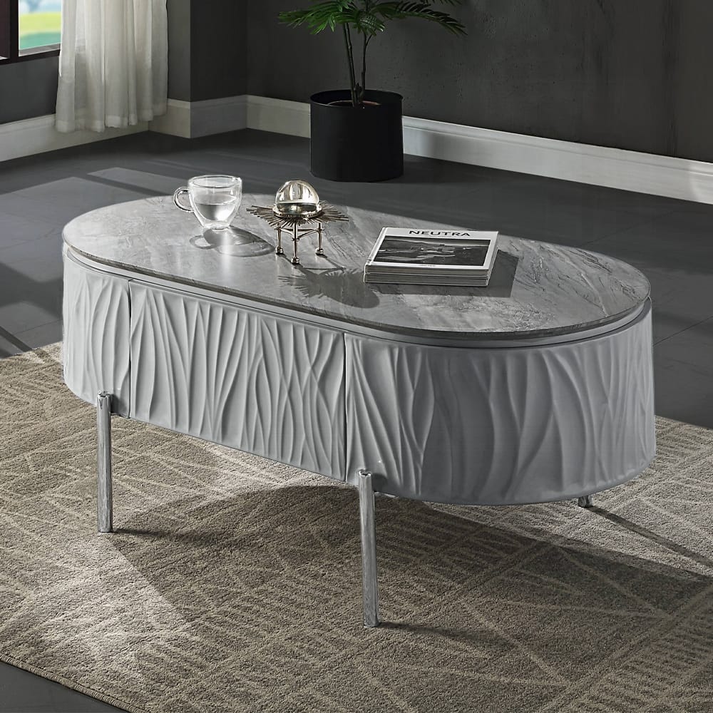 ACME Furniture - Yukino Coffee Table - Gray High Gloss & Chrome - LV02411 view 7