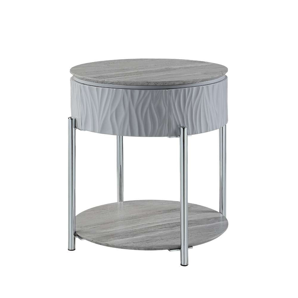 ACME Furniture - Yukino End Table - Gray High Gloss & Chrome - LV02412 view 1