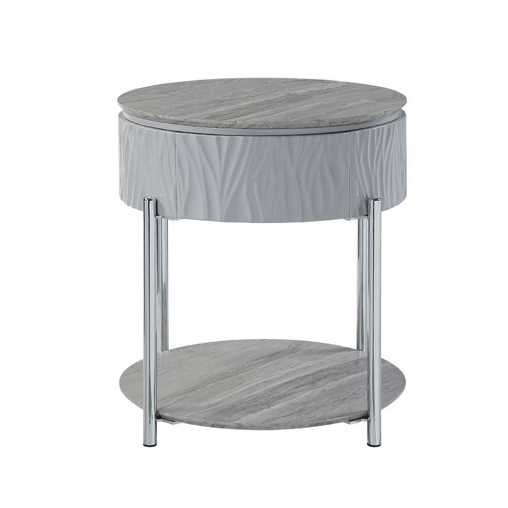 ACME Furniture - Yukino End Table - Gray High Gloss & Chrome - LV02412 view 2