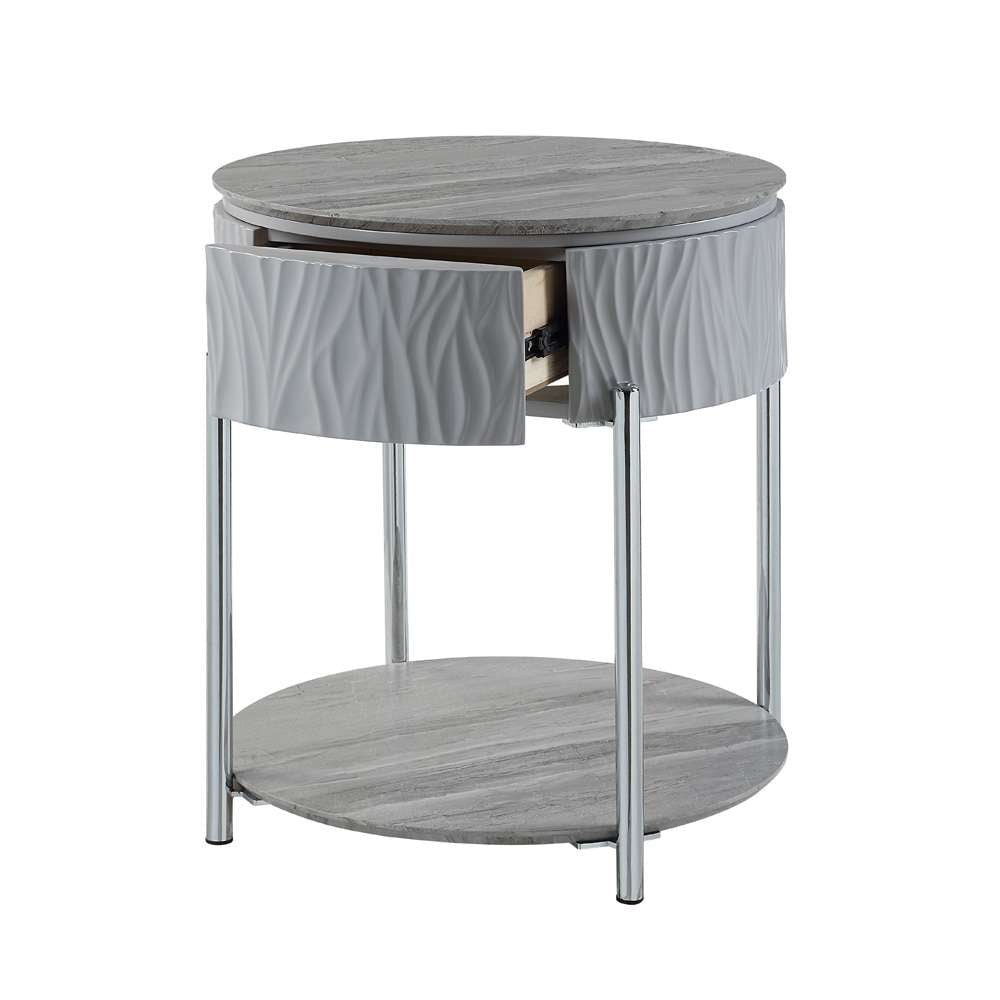 ACME Furniture - Yukino End Table - Gray High Gloss & Chrome - LV02412 view 3
