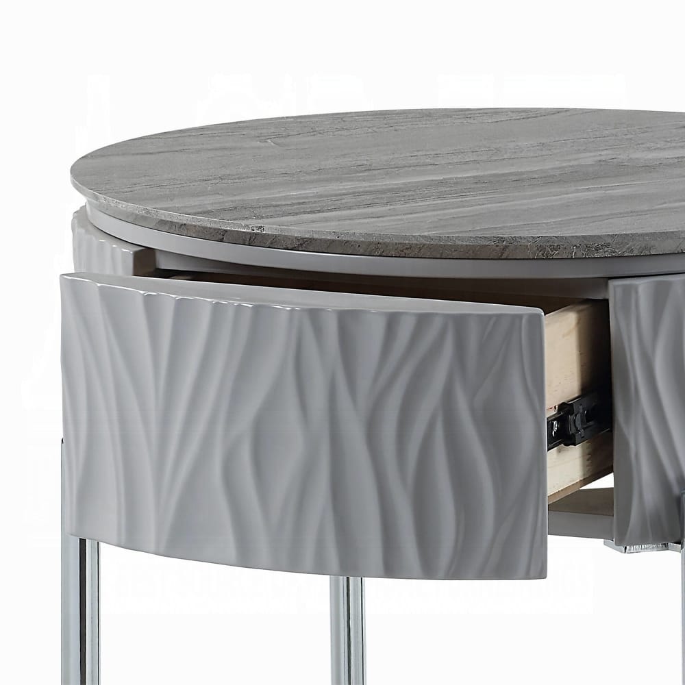 ACME Furniture - Yukino End Table - Gray High Gloss & Chrome - LV02412 view 4