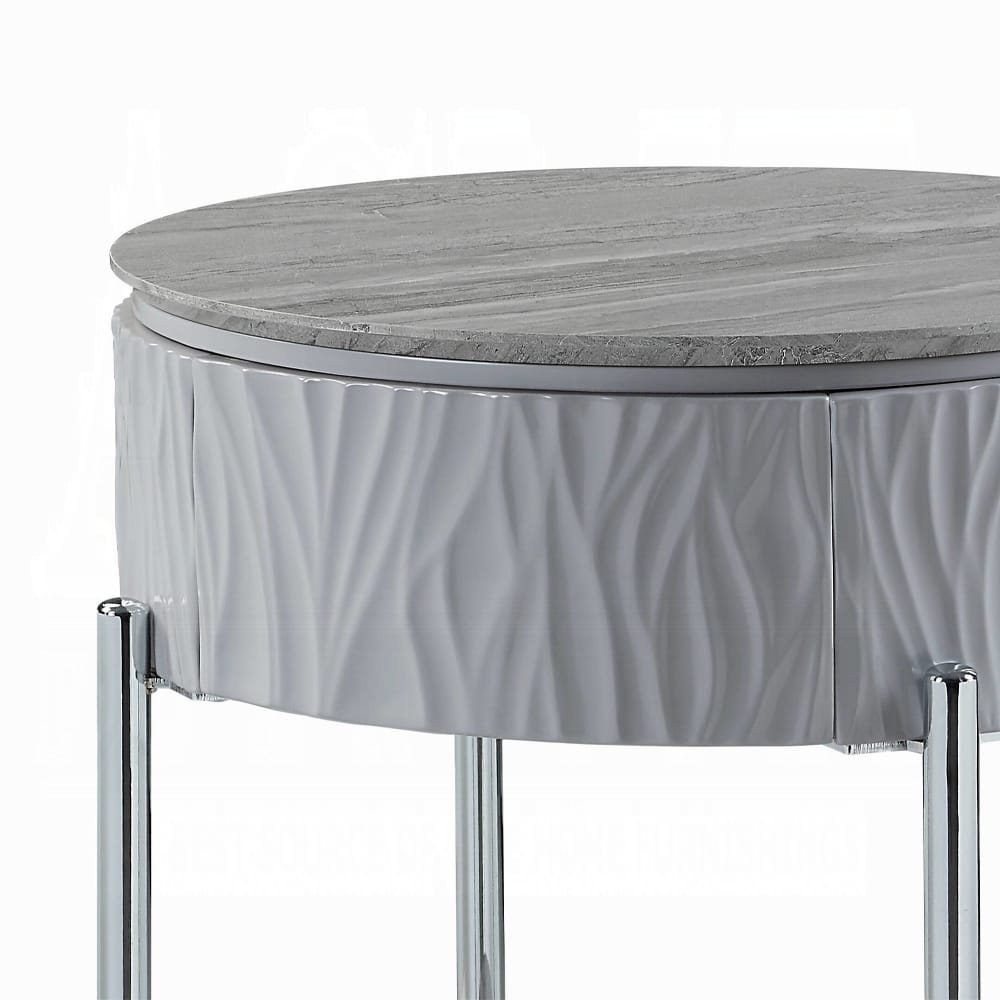 ACME Furniture - Yukino End Table - Gray High Gloss & Chrome - LV02412 view 5