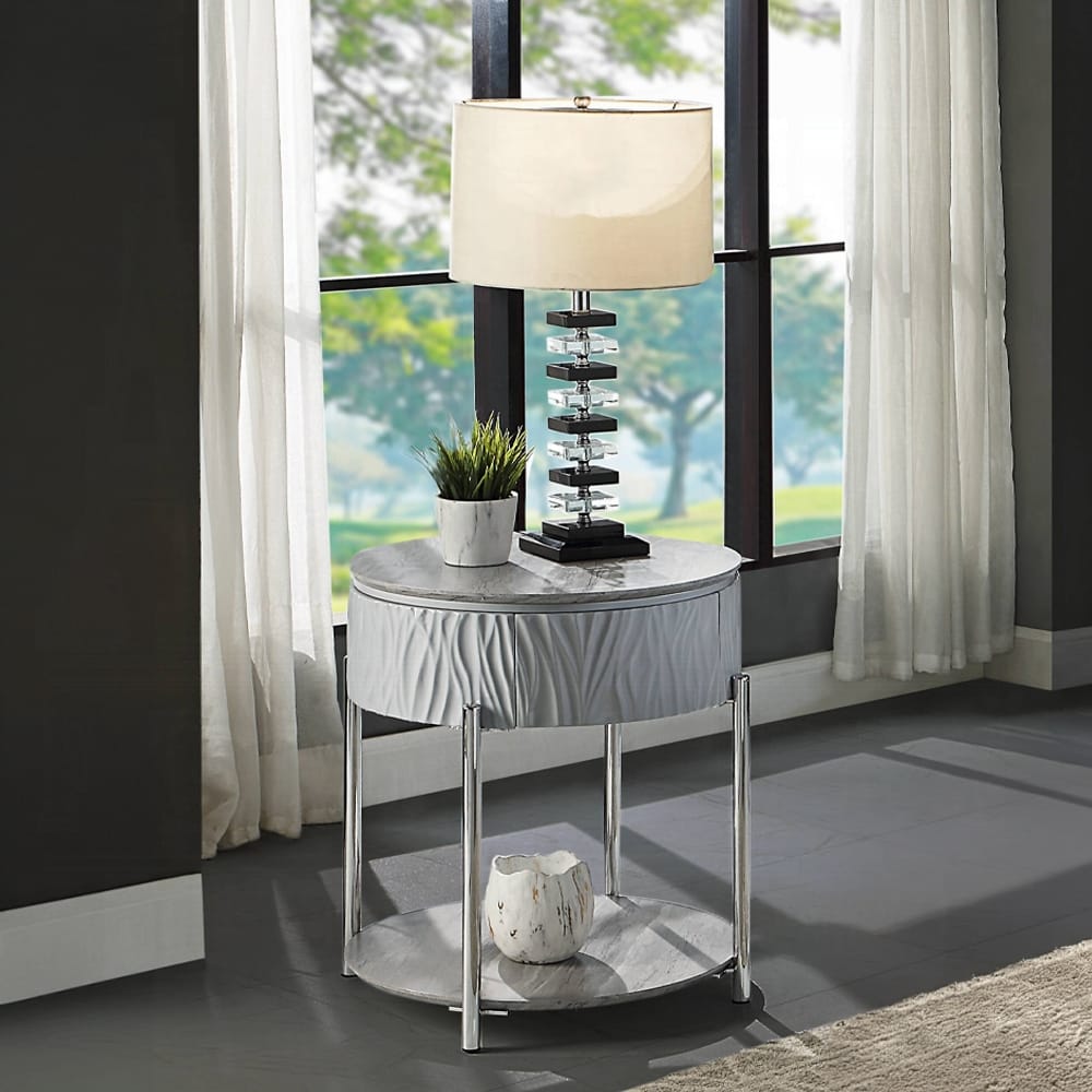 ACME Furniture - Yukino End Table - Gray High Gloss & Chrome - LV02412 view 7